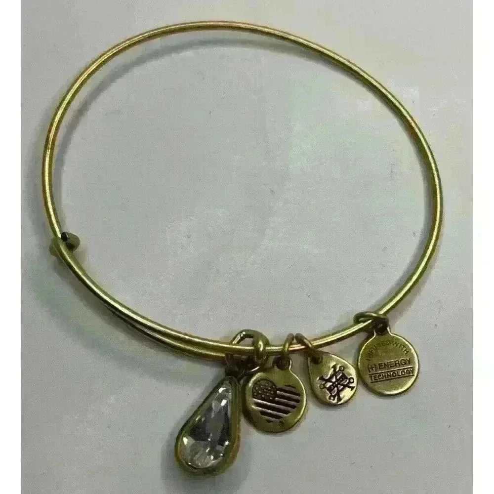 Alex And Ani Gold Tone Charm Bangle Bracelet Dangle Gemstone Dainty Minimalist